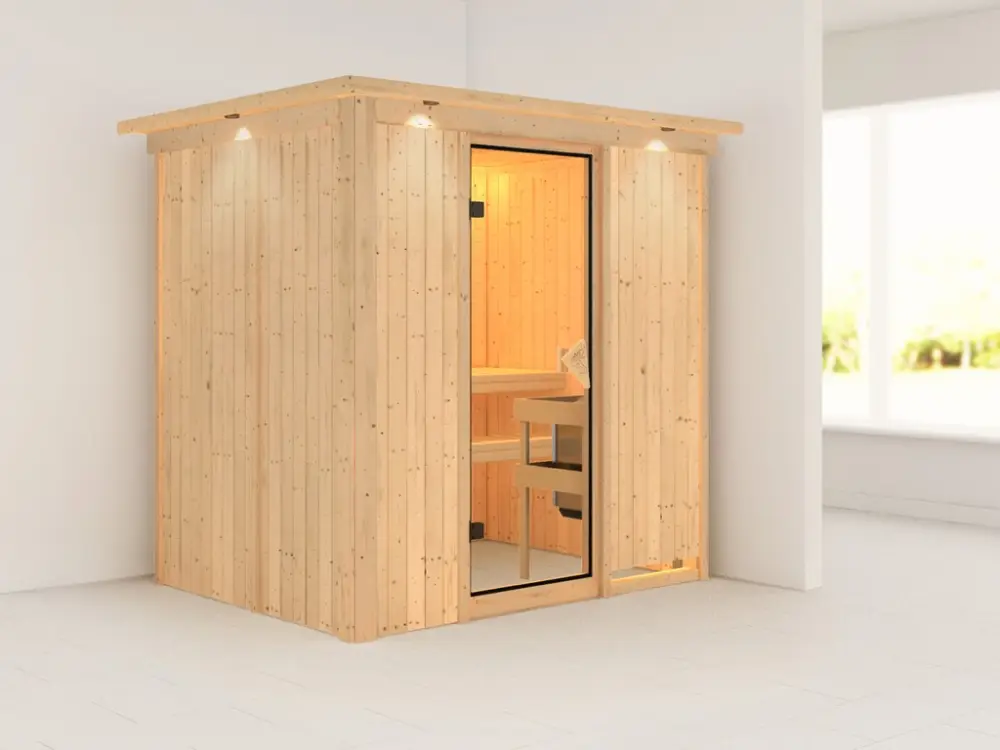 Must-Have Systeemsauna Bodin met dakkraag, kompleet transparente gebronsde glazen deur