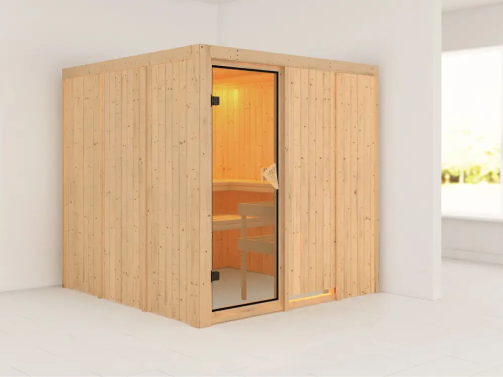 Koopje Systeemsauna Rodin kompleet transparente gebronsde glazen deur