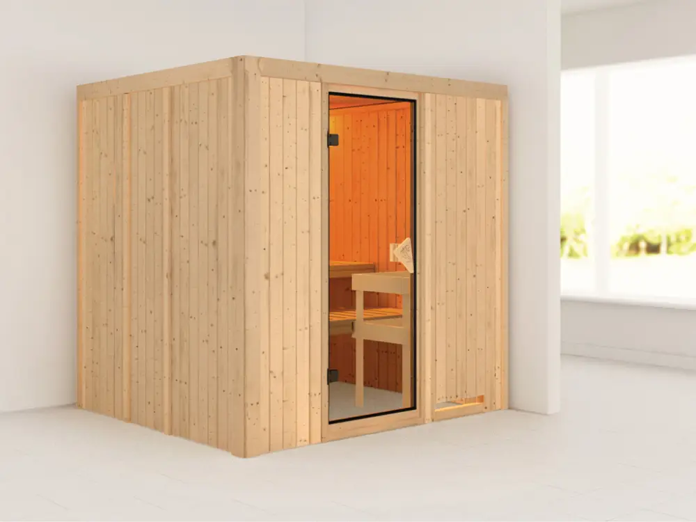 Must-Have Systeemsauna Sodin kompleet transparente gebronsde glazen deur
