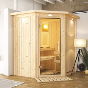 Must-Have Systeemsauna Tonja met dakkraag, transparent glazen deur