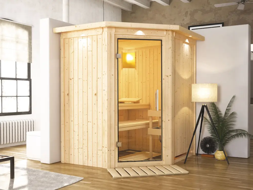 Must-Have Systeemsauna Tonja met dakkraag, transparent glazen deur