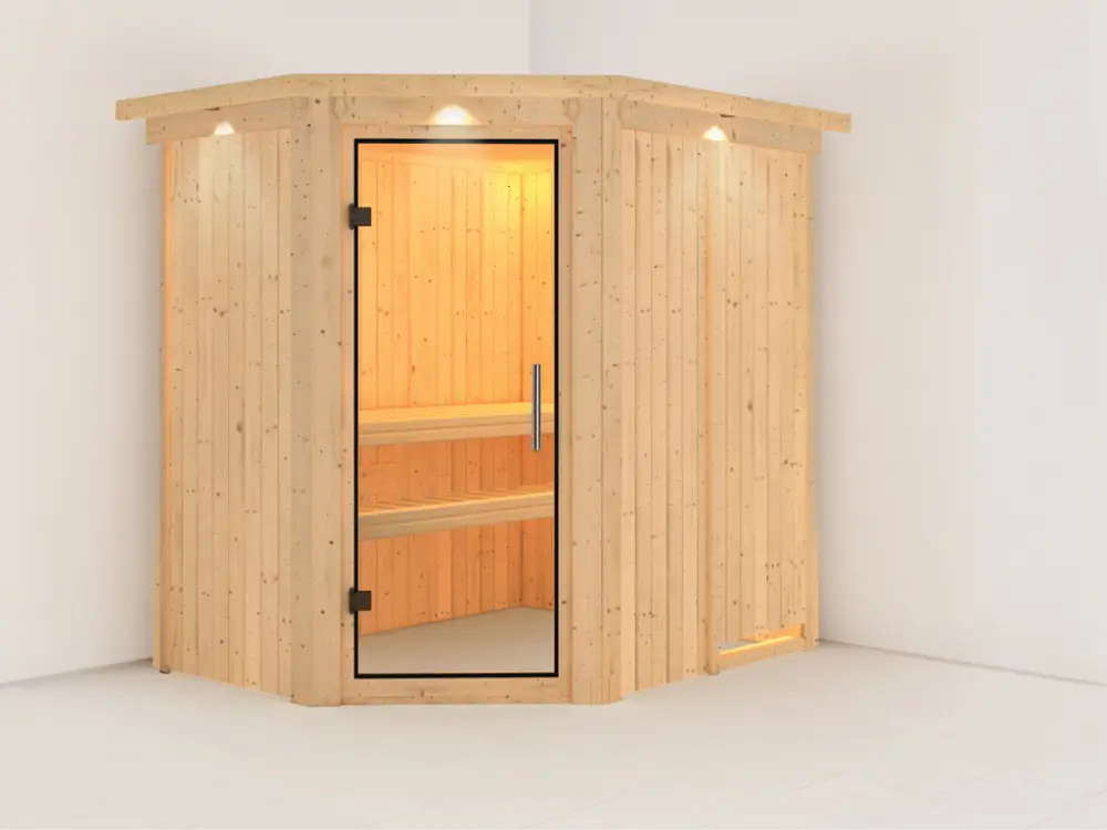 Systeemsauna Saja met dakkraag, transparent glazen deur Koop Vandaag
