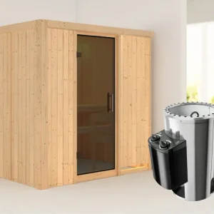 Gereduceerde Prijs Systeemsauna Fanja grafiet glazen deur + Plug & Play saunakachel met besturing