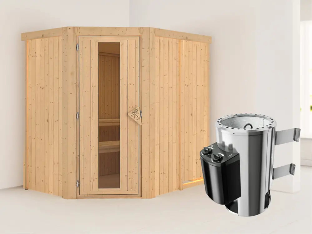 Actieprijs Systeemsauna Saja energiebesparende deur + Plug & Play saunakachel met besturing