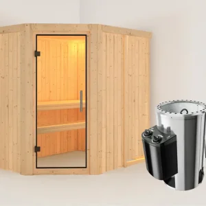 Shop Nu Systeemsauna Saja transparent glazen deur + Plug & Play saunakachel met besturing