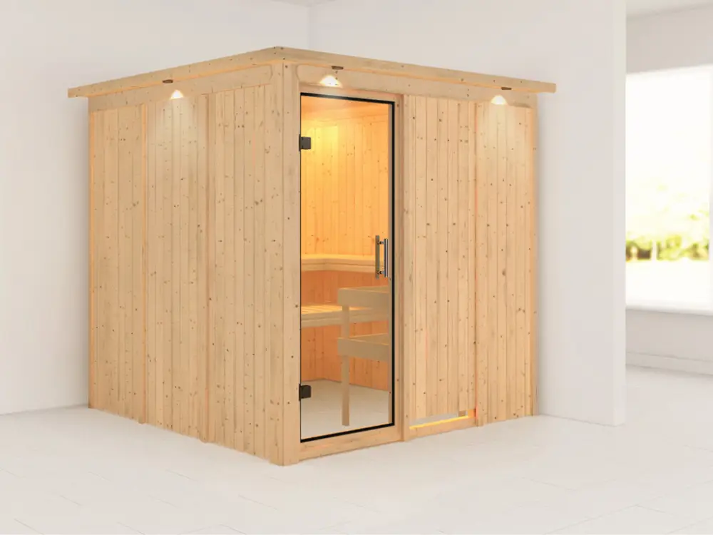 Speciale Aanbieding Systeemsauna Rodin met dakkraag, transparent glazen deur