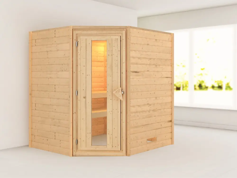 Massieve sauna Mia houten deur met geïsoleerd glas Nieuw