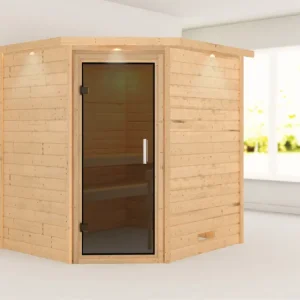 Direct Beschikbaar Massieve sauna Mia met dakkraag, grafiet glazen deur