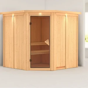 Bestseller Systeemsauna Jarin met dakkraag, kompleet transparente gebronsde glazen deur