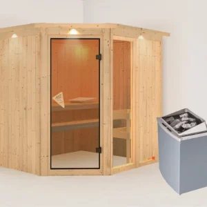Superprijs Systeemsauna Fiona 2 met dakkraag, incl. 9 kW saunakachel int. besturing
