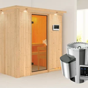 Direct Verzonden Systeemsauna Fanja met dakkraag, incl. Plug & Play saunakachel externe besturing