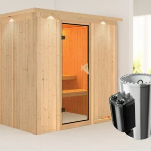 Betaalbaar Systeemsauna Daria met dakkraag, incl. Plug & Play saunakachel besturing