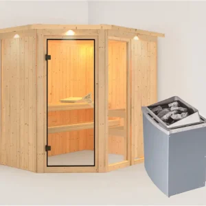 Hete Deal Systeemsauna Fiona 1 met dakkraag, incl. 9 kW saunakachel int. besturing