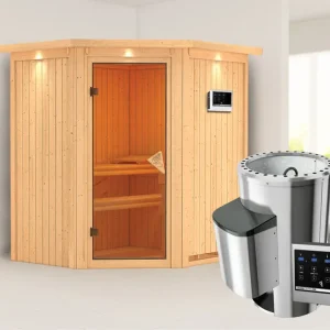 Systeemsauna Tonja met dakkraag, incl. Plug & Play saunakachel externe besturing Fabrieksprijs