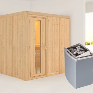 Systeemsauna Rodin houten deur met geïsoleerd glas, incl. 9 kW saunakachel int. besturing Laatste Kans