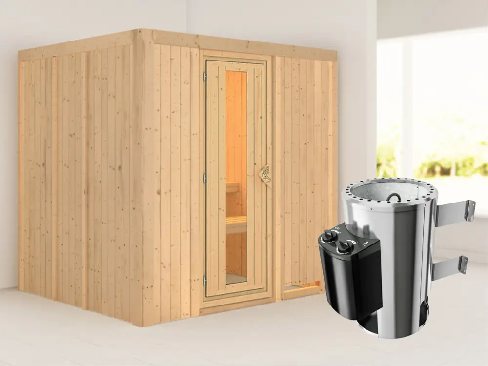 Systeemsauna Daria energiebesparende deur + Plug & Play saunakachel met besturing Dagaanbieding
