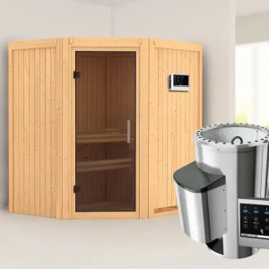 Systeemsauna Tonja grafiet glazen deur + Plug & Play saunakachel met ext. besturing Seizoensaanbieding