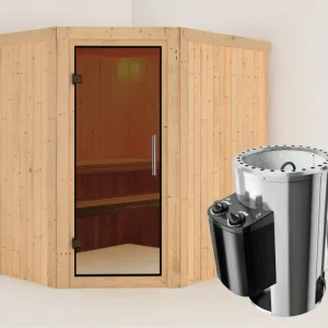 Fabrieksprijs Systeemsauna Lilja grafiet glazen deur + Plug & Play saunakachel met besturing