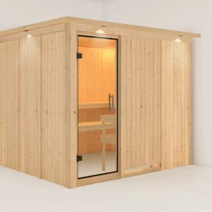 Veilige Betaling Systeemsauna Gobin met dakkraag, transparent glazen deur