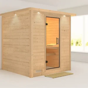 Goedkoop Massieve sauna Mojave met dakkraag, transparent glazen deur