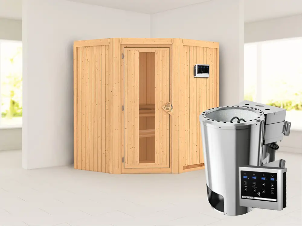 Laatste Versie Systeemsauna Tonja energiebesparende deur + Plug & Play Bio-kachel met ext. besturing