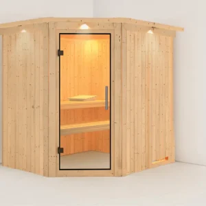Fabrieksprijs Systeemsauna Siirin met dakkraag, transparent glazen deur