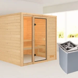 Beperkt Aanbod Sauna Jutta met gebronsde glazen deur + 9 kW saunakachel int. besturing