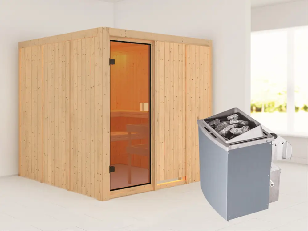 Sauna OULU - Celine 4 met gebronsde glazen deur + 9 kW saunakachel int. besturing Meest Verkocht