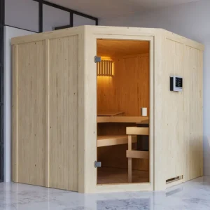 Sauna Kotka met gebronsde glazen deur + 9 kW saunakachel ext. besturing Finale Uitverkoop