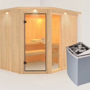 Express Levering Systeemsauna Fiona 3 met dakkraag, incl. 9 kW saunakachel int. besturing