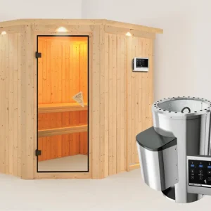 Systeemsauna Saja met dakkraag, incl. Plug & Play saunakachel externe besturing Must-Have