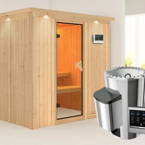 Systeemsauna Daria met dakkraag, incl. Plug & Play saunakachel externe besturing Flitsaanbieding