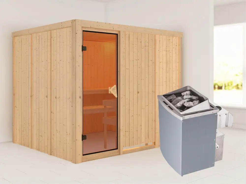 Systeemsauna Gobin kompleet transparente gebronsde glazen deur, incl. 9kW saunakachel int. besturing Beste Prijs