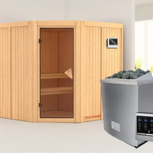 Systeemsauna Jarin kompleet transparente gebronsde glazen deur, incl. 9kW saunakachel ext. besturing Merkproduct