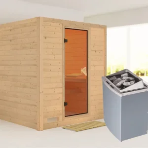 Massieve sauna Mojave kompleet transparente gebronsde glazen deur, incl. 9 kW kachel int. besturing Beste Prijs