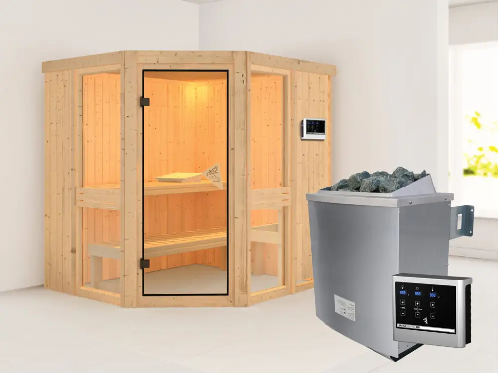 Systeemsauna Amelia 1 incl. 9 kW saunakachel ext. besturing Direct Beschikbaar