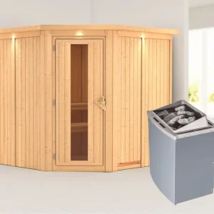 Systeemsauna Jarin met dakkraag houten deur met geïsoleerd glas incl. 9kW saunakachel int. besturing Hete Deal