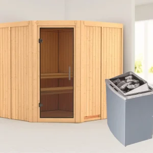 Systeemsauna Jarin grafiet glazen deur, incl. 9 kW saunakachel int. besturing Voordeelprijs