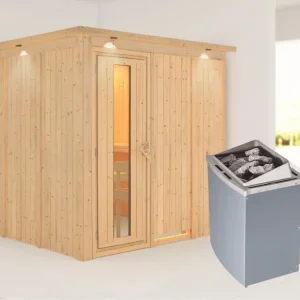 Shop Nu Systeemsauna Rodin met dakkraag houten deur met geïsoleerd glas incl. 9kW saunakachel int. besturing