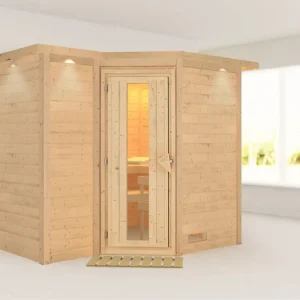 Lage Prijs Massieve sauna Sahib 2 met dakkraag, houten deur met geïsoleerd glas