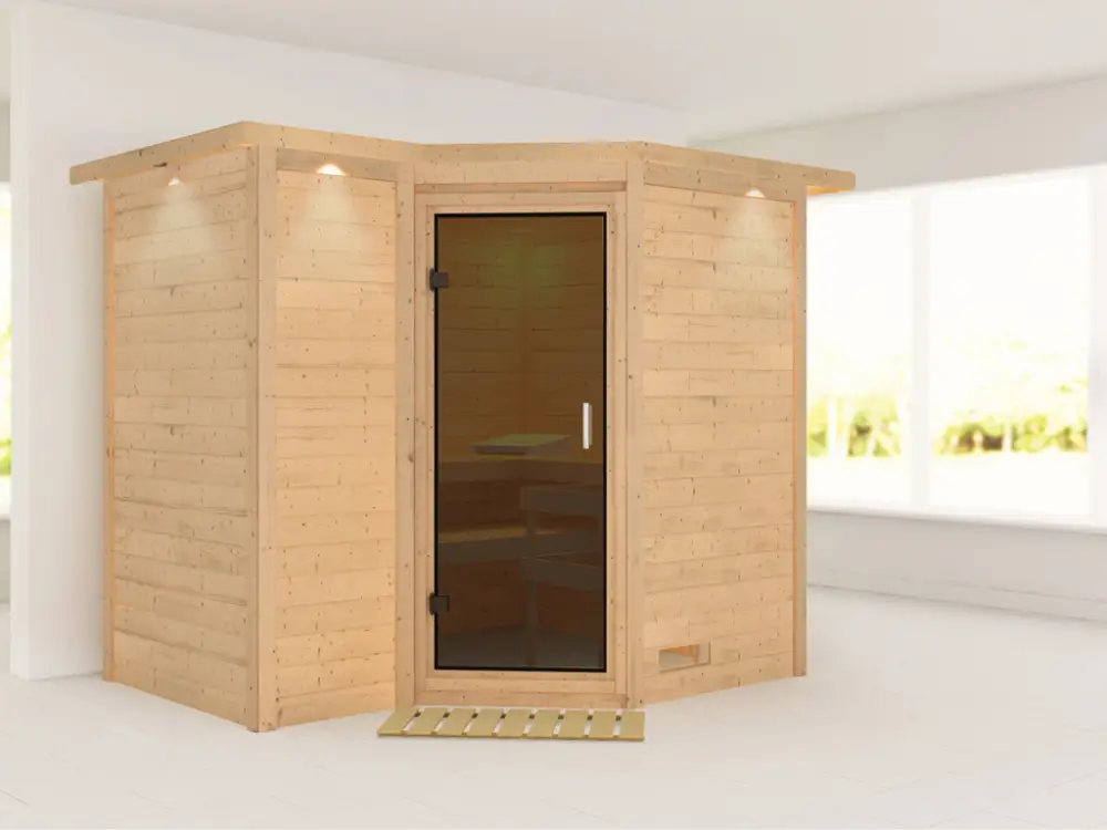 Beste Prijs Massieve sauna Sahib 2 met dakkraag, grafiet glazen deur