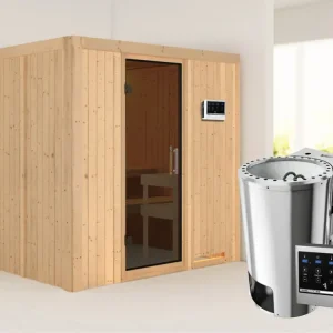 Nu Kopen Systeemsauna Daria grafiet glazen deur + Plug & Play Bio-kachel met ext. besturing