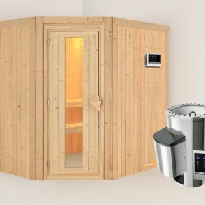 Lage Prijs Systeemsauna Lilja energiebesparende deur + Plug & Play saunakachel met ext. besturing