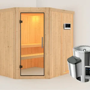Systeemsauna Lilja transparent glazen deur + Plug & Play saunakachel met ext. besturing Direct Verzonden