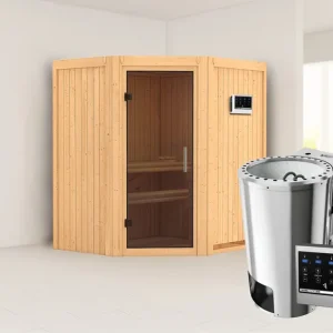 Laatste Versie Systeemsauna Tonja grafiet glazen deur + Plug & Play Bio-kachel met ext. besturing
