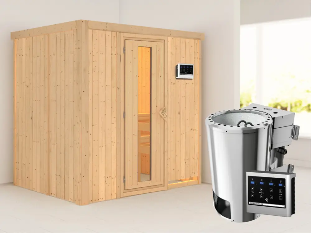 Systeemsauna Fanja energiebesparende deur + Plug & Play Bio-kachel met ext. besturing Meest Verkocht