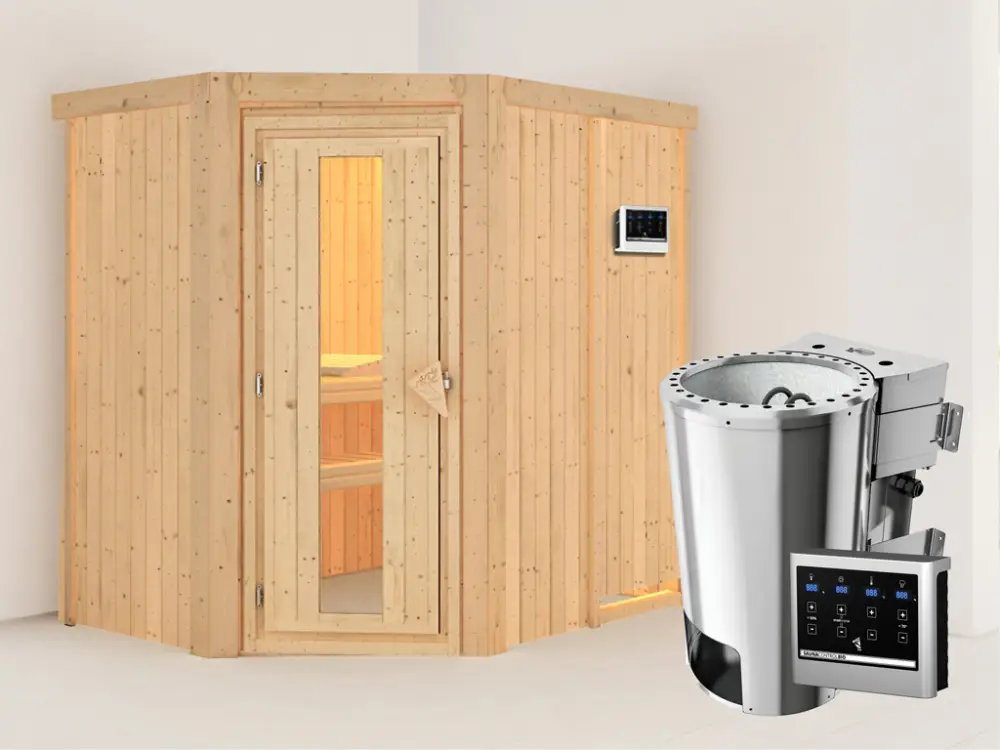 Systeemsauna Saja energiebesparende deur + Plug & Play Bio-kachel met ext. besturing Aanbieding