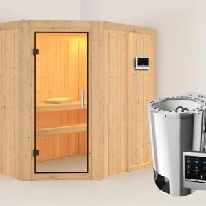 Systeemsauna Saja transparent glazen deur + Plug & Play Bio-kachel met ext. besturing Goedkoop