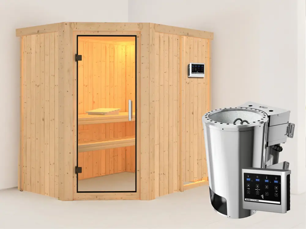 Systeemsauna Saja transparent glazen deur + Plug & Play Bio-kachel met ext. besturing Goedkoop