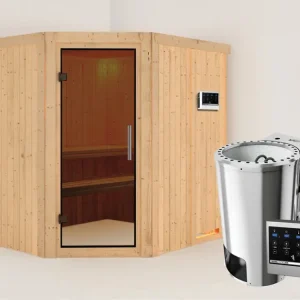 Systeemsauna Lilja grafiet glazen deur + Plug & Play Bio-kachel met ext. besturing Beste Prijs